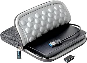 ROOFULL External CD DVD Drive for Laptop, USB 3.0 Portable CD/DVD-ROM +/-RW Optical Disk Player Reader Writer Burner with Protective Carrying Case for Laptop PC Mac, Windows 11/10/8/7, Linux Computer