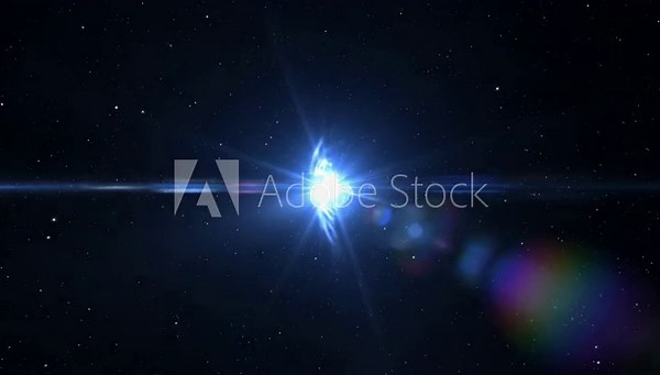 Blue glowing star exploding and expanding with energy waves in deep space for science and technology intro
