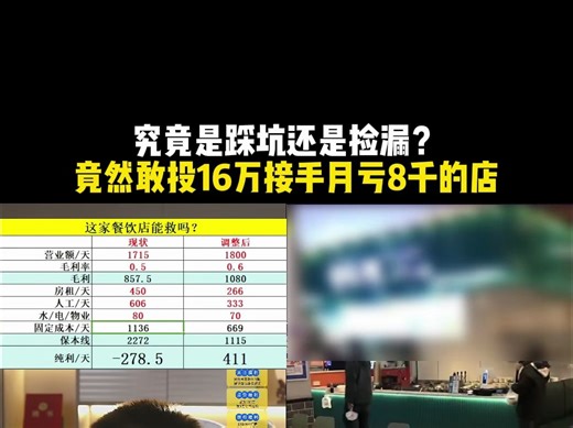 究竟是踩坑还是捡漏？ 竟然敢投16万接手月亏8千的店