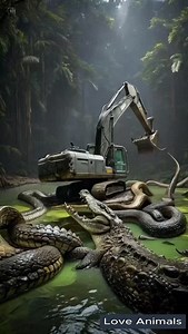 Excavator strays into swamp, comes face to face with giant crocodile and python #excavator #viralreels #instagood | MGTC Farming