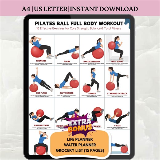 Pilates Ball Workout Poster, Printable Stability Ball Exercises, Core Training Chart, Home Workout Guide, Balance Fitness PDF - Etsy
