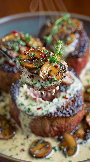 Pan-Seared Filet Mignon with Creamy Mushroom Sauce 🍽️ Serves: 2 ⏱️ Ready in: 30 minutes Ingredients 2 filet mignon steaks (6-8 oz each, about 1.5 inches thick) Salt and black pepper, to taste 1 tbsp olive oil 1 tbsp butter (or more olive oil for dairy-free) For the mushroom sauce: 1 tbsp olive oil or butter 6 oz mushrooms (button, cremini, or shiitake), sliced 2 cloves garlic, minced 1/2 cup heavy cream (or coconut cream for dairy-free) 1/4 tsp salt 1/4 tsp black pepper 1/4 tsp dried thyme (or 