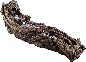 Alpine Corporation 80" Long Indoor/Outdoor Wood River Log Water Fountain with LED Lights, Cascading Natural Water Feature for Gardens, Patios, Yards, and Outdoor Decor, Brown and Gray