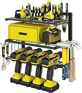 junyuan Power Tool Organizer Wall Mount, Garage Tool Organizers and Storage with Cordless Drill Holder,Hammer Organizer Holder Metal Black(3 layer)