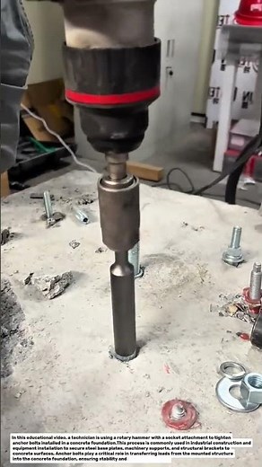 Concrete Anchor Bolt Tightening with Rotary Hammer | Industrial Base Plate Installation Technique.