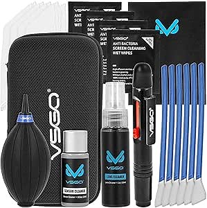 Amazon.com : VSGO All-in-One Camera Cleaning Kit for APS-C Sensor Cameras Compatible with Canon, Nikon, Sony, Pentax and DSLR,CMOS Swabs, Lens Cleaning Pen, Air Blower and Other Clean Accessories Included (DKL-20) : Electronics