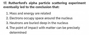 Rutherford's alpha particle scattering experiment eventually le... | Filo