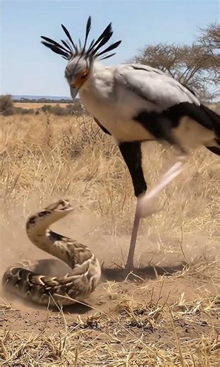 Secratary bird vs rattle snake #wildlife #wildlifeentertainment #africananimal