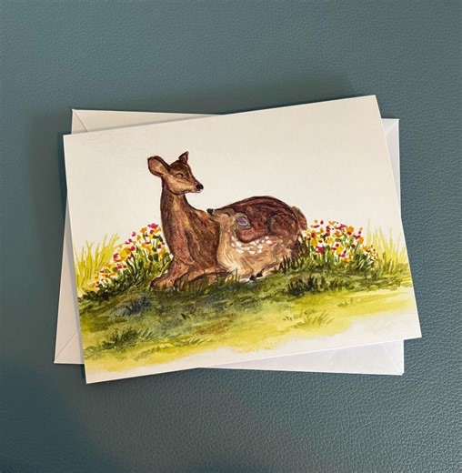 Springtime Deer Greeting Card | Original Watercolor Painting - Etsy