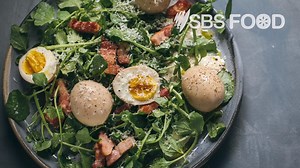 Of course when Adam Liaw says bacon and egg salad it's far more exciting than it sounds. Catch The Cook Up weeknights at 7pm on SBS Food and streaming free on SBS On Demand. sbs.com.au/food/recipes/egg-and-bacon-salad | SBS Food