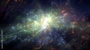 Spectacular view of a glowing Cosmic Pulsar in space consisting of planets, star systems, star clusters, space dust and types of interstellar clouds.