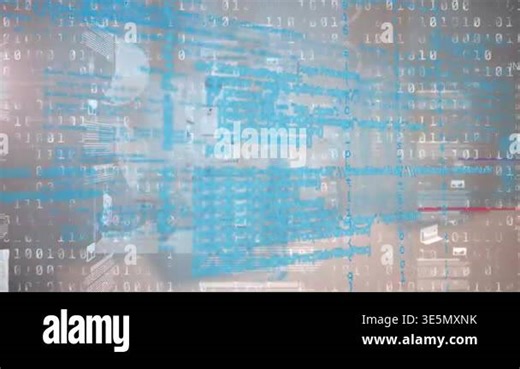 Animation of binary coding over screens with statistical data processing against grey background. Computer interface and business technology concept Stock Video Footage - Alamy