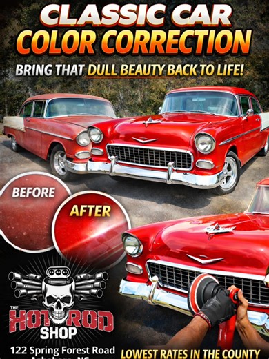 BRING YOUR CLASSIC BACK TO LIFE!!! Dull, faded paint doesn’t belong on a classic. At The Hot Rod Shop, we offer the BEST RATES in the county on color correction—restoring depth, shine, and that head-turning finish your classic deserves. - Classic Car Color Correction - Trusted Restoration Experts - Lowest Rates in the County Thinking about an engine swap or a full classic car restoration? From LS swaps and performance builds to paint & body and custom interiors — we do it ALL under one roof. - E
