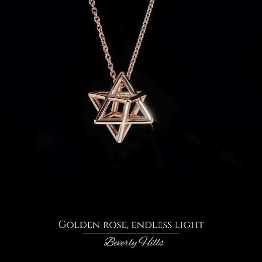 Merkaba 18K Rose Gold Necklace – 3D Star of David Jewelry for Meditation and Inner Awakening