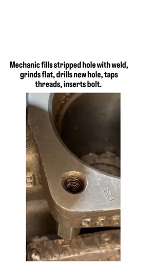 bio life 🧬 on Instagram: "In a stunning display of mechanical ingenuity, a viral video showcases the step-by-step repair of a stripped bolt hole in an engine cylinder head. Posted on X by user @pokerface11_ , the clip has captivated over 31,000 viewers, drawing praise for its practical DIY vibes and expert precision.The process begins with the damaged threaded hole, where worn-out grooves make it unusable. The mechanic carefully fills the hole using a welding technique, melting metal to seal it