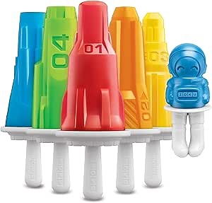 ZOKU Space Ice Pop Molds, 6 Rocket and Astronaut-shaped Popsicles Molds in One Tray with Reusable Popsicle Sticks, BPA-free