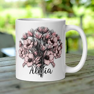 Mug bouquet de fleurs personnalisé : tasse à café avec prénom personnalisé - Etsy France