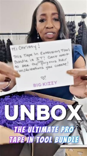 Unboxing Big Kizzy's New Tape In Hair Extension Tool Bundle for Professional Stylists #tapeins
