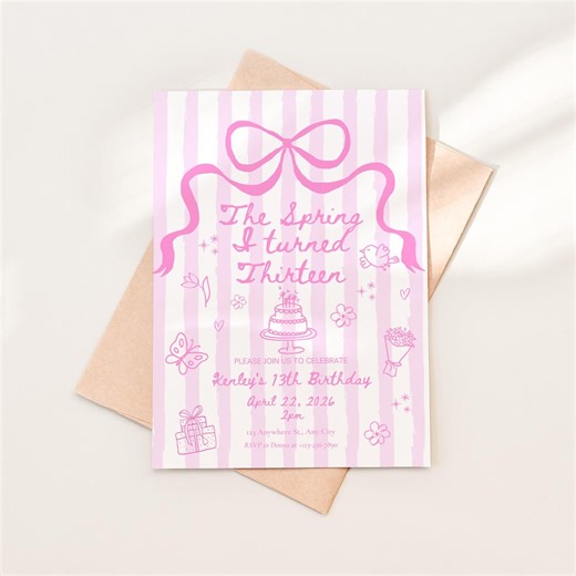 13th Birthday Invitation the Spring I Turned Thirteen Birthday Invitation Any Age Custom Party Invite Spring Birthday Template Teen Girl - Etsy
