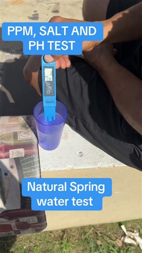 Dwayne Stubs on Instagram: "Spring water testing 🇯🇲 TDS: 444 ppm • What it is: Total Dissolved Solids (minerals, salts, metals) • General guideline: • 0–300 ppm → Excellent • 300–600 ppm → Acceptable / moderate • 600+ ppm → Poor • ✅ 444 ppm is within acceptable range, but on the higher side. ⸻ Salt: 481 ppm • This is high if that reading truly represents sodium/salinity. • Drinking water guidelines: • Taste issues start around 250 ppm • High sodium can be risky for people with high blood press