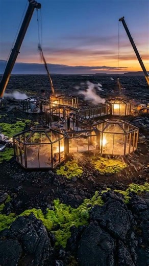 Building a Modern Marvel: 48s Time-lapse of Obsidian Glass Pods in Iceland 🇮🇸