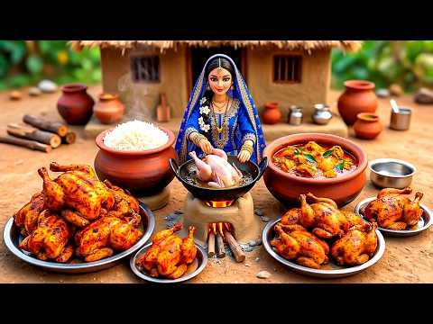 Miniature Doll Giant Full Chicken Roast Cooking ASMR | Indian Village Tiny Kitchen Story