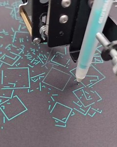 GeoHide" - Made some generative nachos today. The algorithm randomly places shapes, calculates line intersections, and adds some padding around each one. 🍽 Friends laugh side to side Now you go with answers found River flows vivid #generativeartworks #generativeart #generative #creativecoding #codeart #artandtechnology #artxcode #computerart #creativecodeart #axidraw #idraw #plotterart #penplotter #plotter #p5js | IDraw Pen Plotter By UUNA TEK