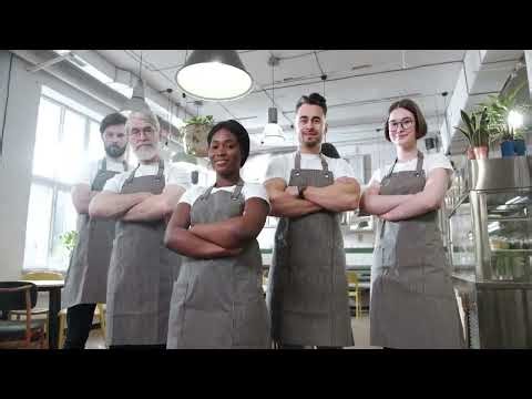Where can I buy bulk colors and sizes bistro aprons for a school cafeteria?