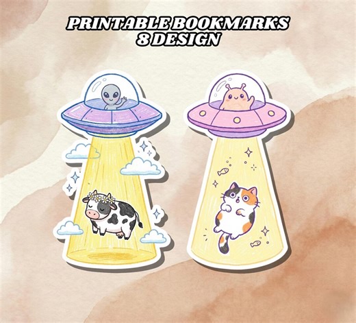 UFO Alien Bookmarks, Retro Crayon Style, DIY Gift (pdf File) - Etsy Australia