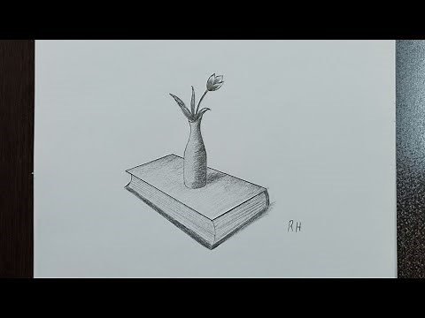 How to draw a still life from two point perspective book flower vase with pencil