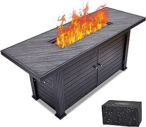 57 Inch Propane Fire Pit Table, 50000BTU Rectangle Fire Table with Cover & Rain Cover, Sturdy Steel and Iron Fence Surface, CSA Safety Certified, Companion for Your Garden (Enlarged Version)