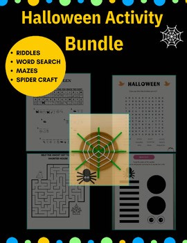Halloween Activity Bundle | Spider Craft, Mazes, Word Search, Riddles