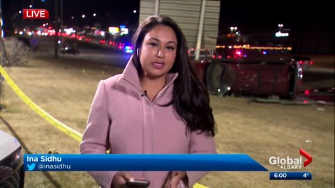 Serious crash on Calgary’s Macleod Trail causes path of destruction as 1 seriously injured