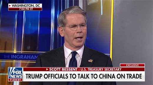 UPDATE: Treasury Sec. Bessent says this weekend’s U.S.-China talks in Switzerland are focused on de-escalation, not a sweeping trade deal—yet. “We’ve agreed to talk. Now we’ll agree on what to talk about.” | Laura Ingraham