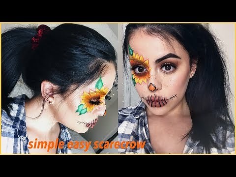Cute Easy Halloween Sunflower Scarecrow Makeup || Cassie Wallflower