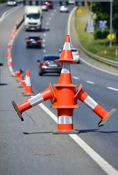 Traffic cones forming a robot
