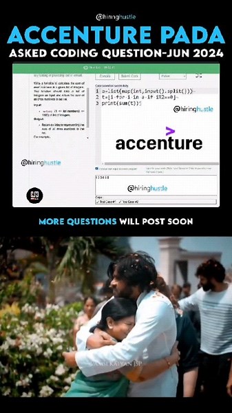 Hiring Hustle | Dev Duo | T&T techies on Instagram: "Accenture PADA asked coding question screenshot With code and testcases proof Please share with your friends who are preparing for Accenture Follow for more"