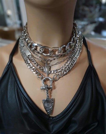 Layered Multi Strand Chunky Chain Gothic Choker Collar Necklace Set - Non Tarnish Waterproof Handmade Aesthetic Jewelry Gift for Her - Etsy