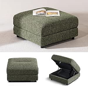 Ottoman with Storage, Foot Rest Stool, 28.3" D x 29.5" W x 16.9" H, 440 lb Load Capacity, Storage Ottoman for Living Room, Bedroom, Office, Dorm, Green