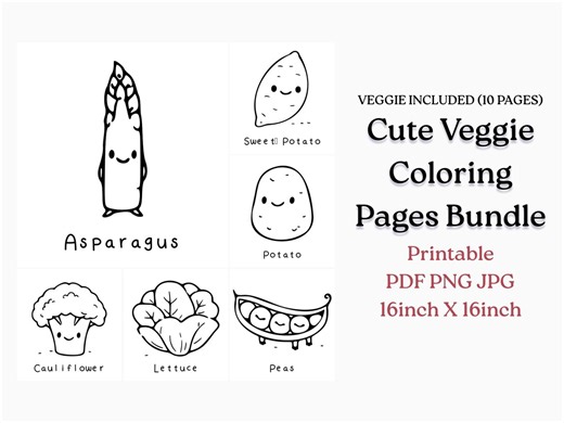 Cute Veggie Coloring Pages – Smiling Vegetables Line Art – Kids Printable Activity – Digital Download - Etsy