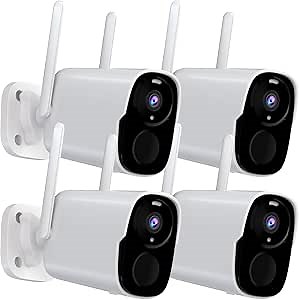 4PC Security Cameras Wireless Outdoor, 2K Battery Powered Security Camera for Home, WiFi Camera Surveillance Indoor System with Color Night Vision, IP66, 2-Way Audio, AI Motion Detection, Works/Alexa