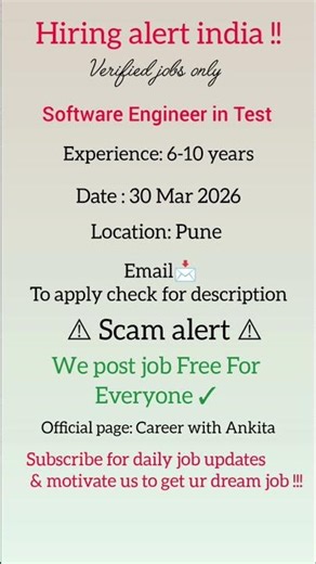 Hiring for software engineer in Test #hiring #youtubeshorts #viralvideo #Careewithankita