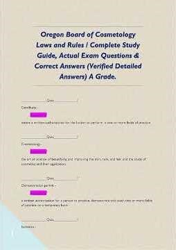 Oregon Board of Cosmetology Laws and Rules Complete Study Guide Actual Exam Questions Correct Answ