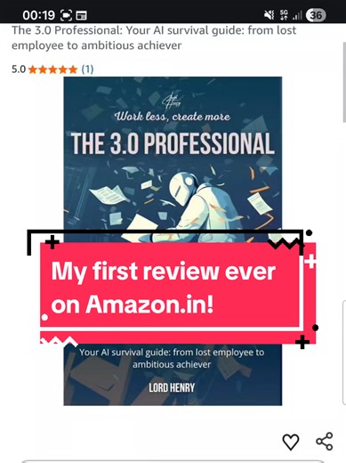 It's unbelievable! My first review on Amazon.in! Thank you very much! #ai #selfpublishing #professional #review #india