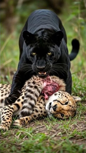 A cute panther eating cheetah 🐆