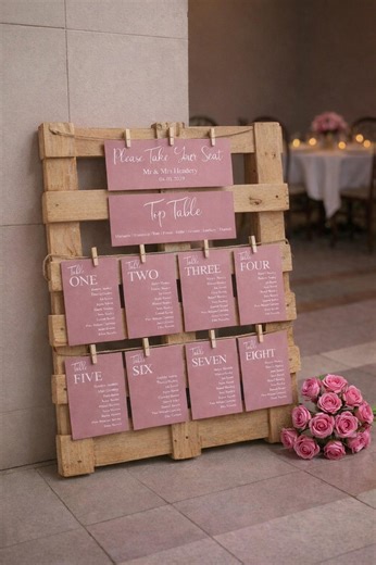Wedding Seating Plan Cards, Dusty Pink, Personalised Printed Table Cards - Etsy