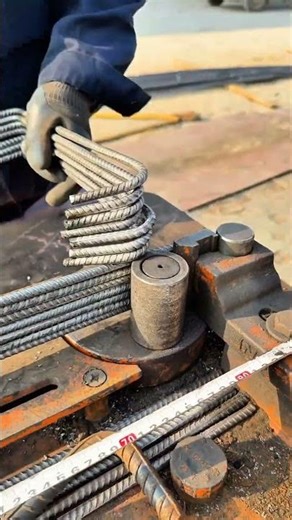 Concrete reinforcement shaping technique using a bending tool #construction #machine #technology