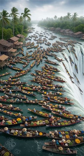 🌊 Floating Market Swept Into Waterfall