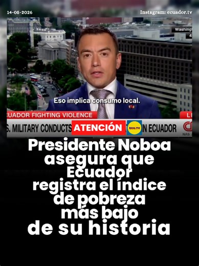 #ATENCIÓN | Presidente Noboa asegura que Ecuador registra el índice de pobreza más bajo de su historia 🚨. El presidente de Daniel Noboa aseguró que Ecuador registra un índice de pobreza del 21,4%, cifra que calificó como la más baja en la historia del país. Las declaraciones fueron realizadas durante una entrevista con CNN. Según el mandatario, este resultado refleja un aumento en el consumo local y mejores niveles salariales para la población. “Al reducir la pobreza, podemos decir que estamos 