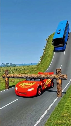 Long Capsule Bus vs Log Trap 😱 Brutal Crash Test | BeamNG.Drive #Shorts #beamng #beamngdrive